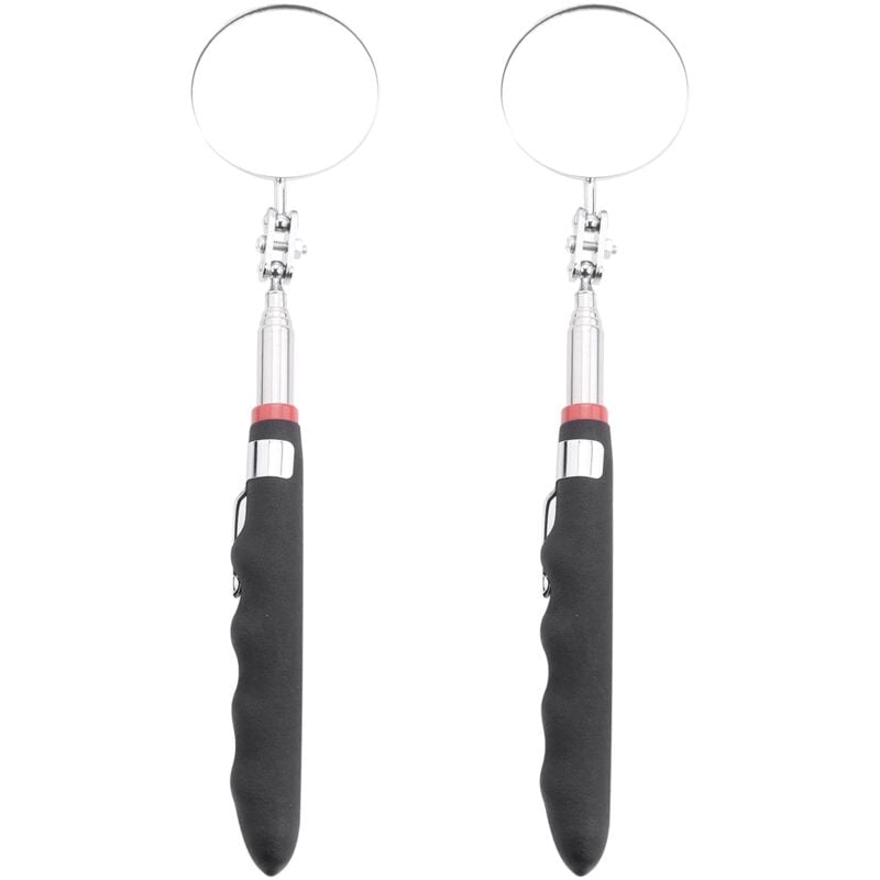 Image of Zoll runder Teleskop-Inspektionsspiegel, 2er-Pack, ausziehbar auf 24,5 Zoll, Schwarz