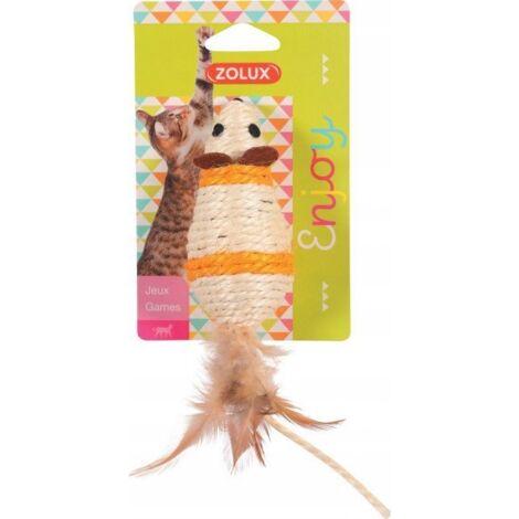 Zolux  Ratón de sisal con plumas  10 cm - Ratón de sisal con plumas  10 cm