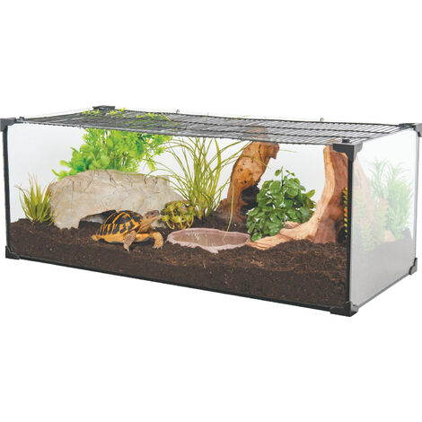 Zolux – Terrarium pour tortue terrestre 45L – Verre avec grille de verrouillage – Dimensions 60 x 30 x 25 cm – Habitat sécurisé et visible