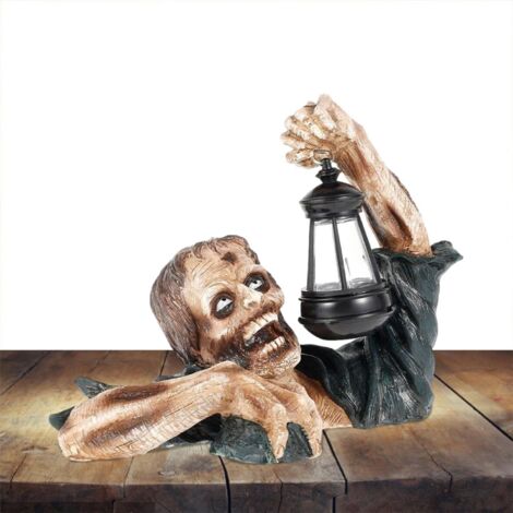 Zombie-Laterne als Halloween-Gartenfigur, Zombie-Halloween-Skulptur aus Kunstharz mit kriechenden Zombies, wasserfest, 20 x 15 x 11 cm