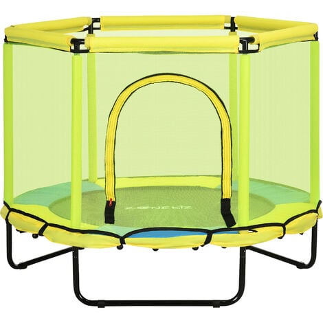 ZONEKIZ 4.6FT Kids Trampoline with Enclosure Safety Net for 3-10 YearsYellow