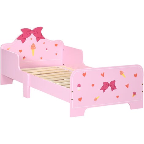 ZONEKIZ cama infantil de madera 143x74x59 cm cama para niños de 3-6 años con barreras de protección carga máx. 80 kg mueble de dormitorio moderno rosa