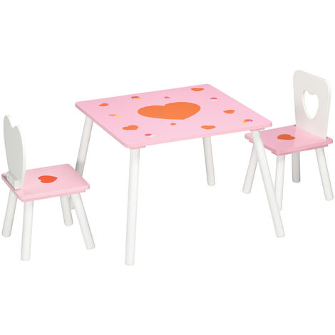 ZONEKIZ juego de mesa y 2 sillas infantiles de madera para niños de +18 meses muebles infantiles para sala de juego dormitorio 68x68x47cm y 30x30x51cm