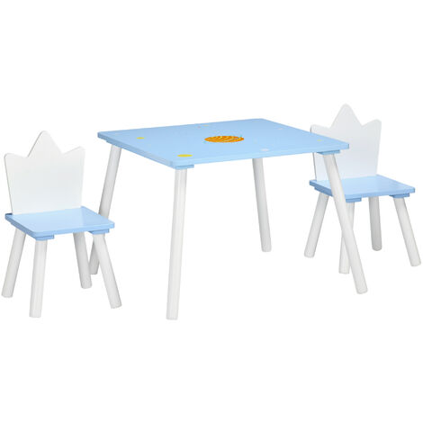 ZONEKIZ juego de mesa y 2 sillas infantiles de madera pupitre infantil muebles infantiles para sala de juego dormitorio 68x68x47 cm 30x30x51,5 cm azul