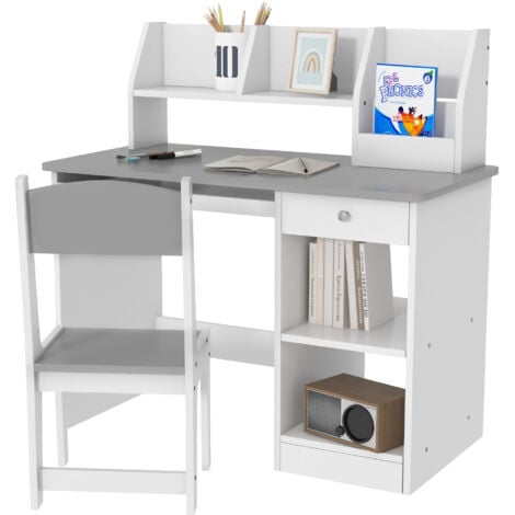 ZONEKIZ Kids Desk and Chair Set with Storage for 5-8 Years Grey