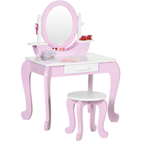 ZONEKIZ Kids Dressing Table Set, Kids Vanity Set w/ Drawer - Pink