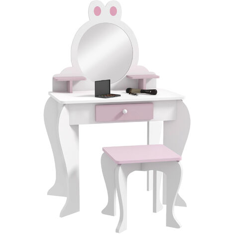 ZONEKIZ Kids Dressing Table with Mirror and Stool