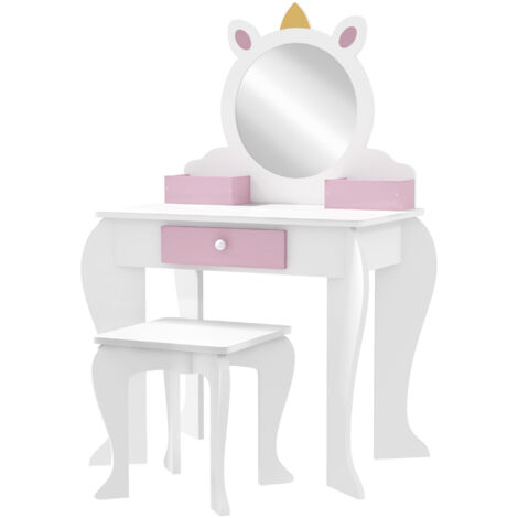 ZONEKIZ Kids Dressing Table with Mirror and Stool