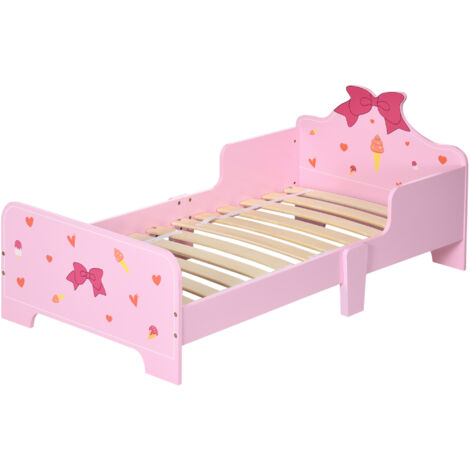 ZONEKIZ Lettino per Bambini con Fantasia a Fiocchi e Sponde Età 3-6 Anni, Rosa