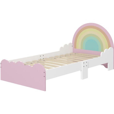 ZONEKIZ Letto Bambini 3-6 Anni con Sponde Laterali Anticaduta Bianco e Rosa