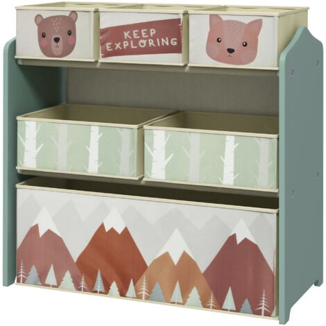 ZONEKIZ Mobile Portagiochi per Bambini con 6 Contenitori in Tessuto Verde