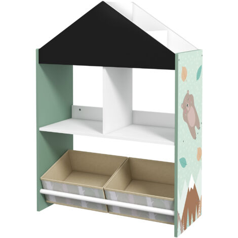 ZONEKIZ Mobile Portagiochi per Bambini con Cassetti Rimovibili e Ripiani Verde