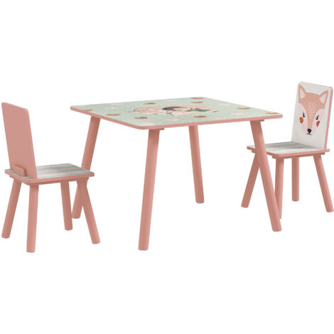 ZONEKIZ Set 3pz per Bambini Tavolo Quadrato 60x60x44 cm e Sedie 26.5x26.5x50 cm