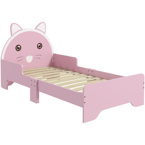 ZONEKIZ Toddler Bed Frame Cat Design Kids Bed with Guardrails - Pink