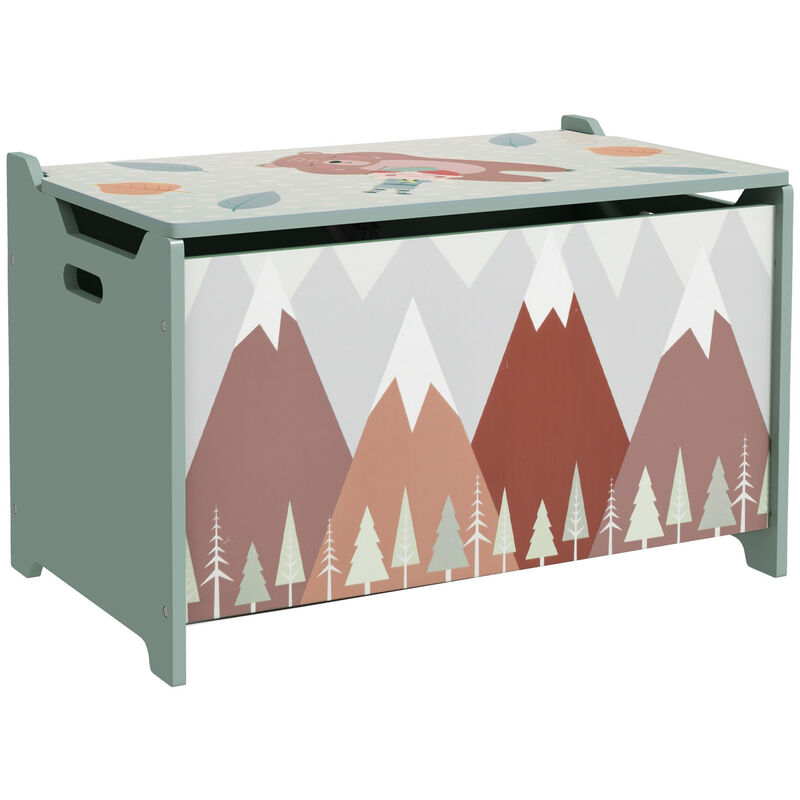 Toy Box, Kids Toy Chest with Lid, Safety Hinge, Cute Design Green - Zonekiz