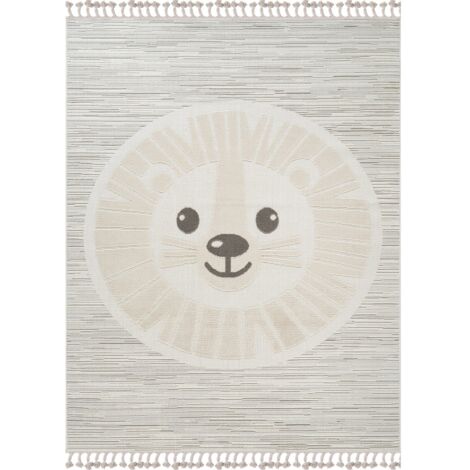 ZOOLIA - Tapis enfant doux texturé lion blanc 160x230