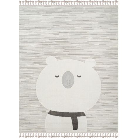 ZOOLIA - Tapis salon enfant doux texturé ours blanc 160x230
