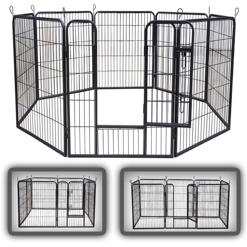zoomundo Parc Enclos pour Chiot - 8 Panneaux - XL - BLACK EDITION