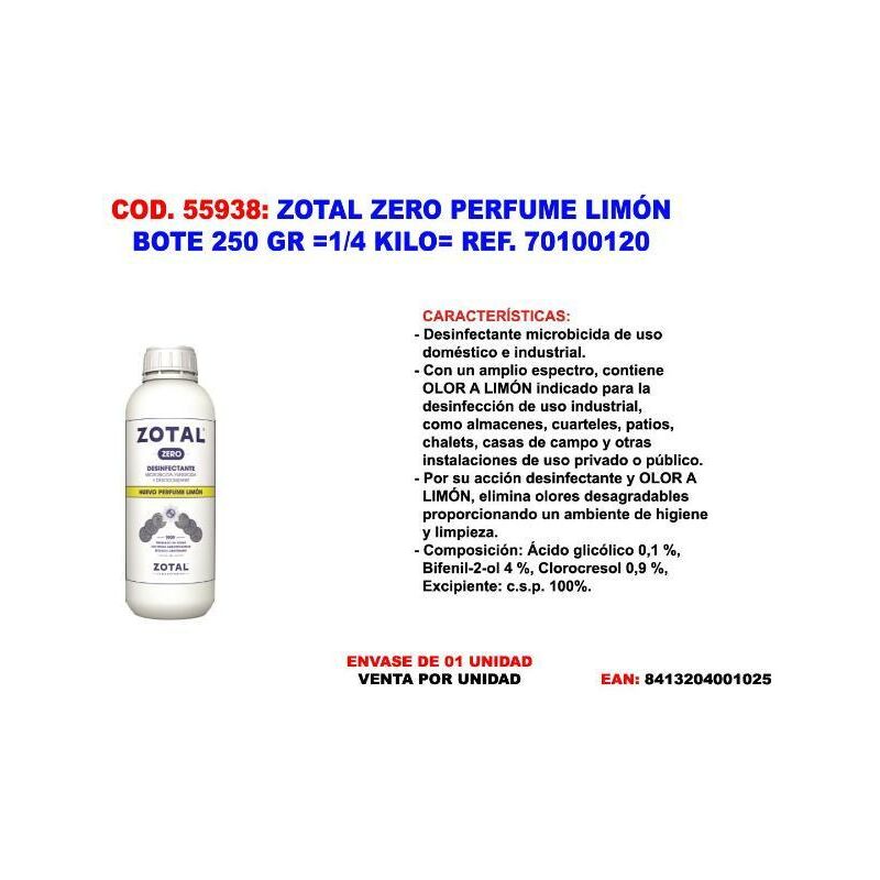 

zotal zero perfume limon bote 250 gr 1-4 kilo 70100120 - Mibricotienda