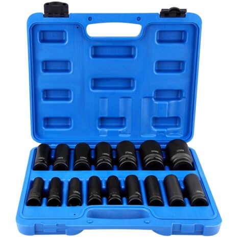 Zoternen 16-Teilig Schlagschrauber Nüsse Set, Impact Wrench Set Mit 1/2 Zoll Antrieb, Sechskant Nüsse 10mm-32mm Steckschlüssel Satz Mit Werkzeugkasten, Kraft Steckschlüssel Einsatz Satz