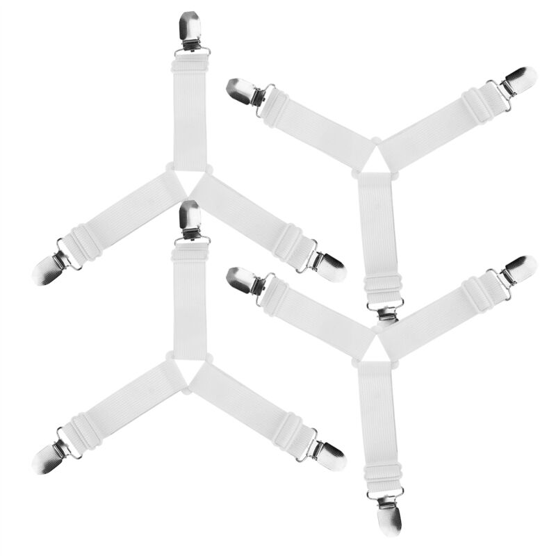Zoternen - 4pcs Triangle de lit Triangle Ajustement Hold Strappe staps Clips Grippers Fasters (blanc)