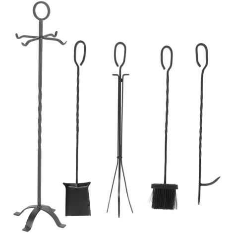 Zoternen 5-teiliges Kaminbesteck-Set, Schmiedeeisen, Bürste, Schaufel, Zange, Schürhaken mit Aufbewahrungshalter, Zubehör