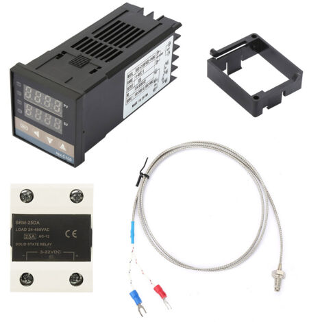 Zoternen AC 110-240 V 0-400 ℃ Digitaler PID-Temperaturregler-Kit + 25 A SSR + 1 m M6 K-Typ-Thermoelement