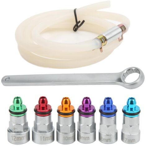Zoternen Akozon Bremsenentlüfter-Kit, 7–12 Mm Bremsenentlüfter-Schlüssel-Kit, Metall, Gummi, 6 Adapter, 1 Ablassschlauch, Universell für Auto, SUV, Leichte Lkw, Motorrad