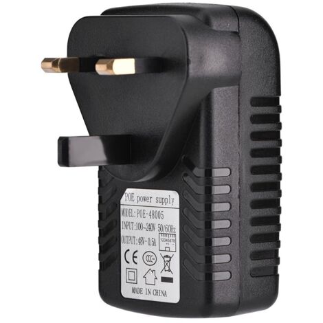 Zoternen Alimentatore PoE, 48 V, 0,5 A, montaggio a parete, iniettore PoE, adattatore Ethernet per telecamere di sorveglianza IP, telefoni wireless e dispositivi di accesso client, spina UE/USA/Regno 