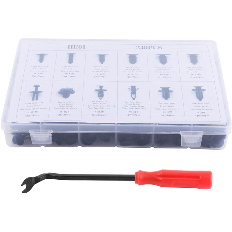 Zoternen Assortiment intérieur de carrosserie de panneau de Clip de Rivet de goupille de poussée de voiture de 240 pièces avec l'outil de démontage