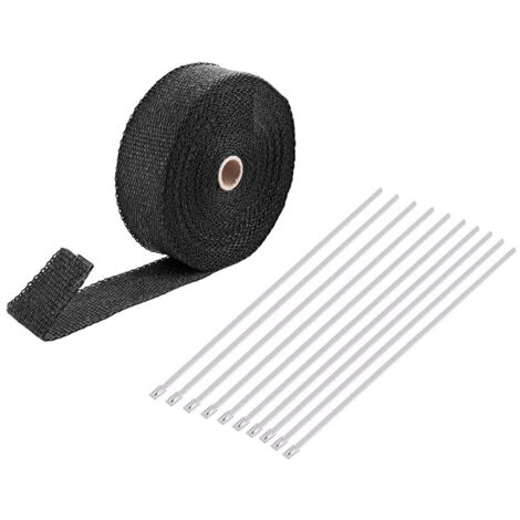 Zoternen Avvolgimento isolante termico per tubo di scarico per auto nero da 2.000 ℉, 50 mm x 15 m, con 10 fascette in acciaio inossidabile