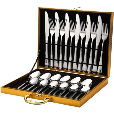 Zoternen Besteck Set aus Edelstahl, Poliert 30 teilig Besteckset für 6 Personen, Kommt mit Holzkoffer, Besteck Se mit Aufbewahrungsbox für Zuhause Restaurant Hotel (SILVER)