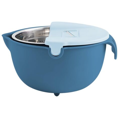 Zoternen Cestello scolatore, cestello scolatore girevole a 360 gradi, setaccio con ciotola, cestello scolatore in acciaio inox a due livelli per lavare frutta e verdura (BLU)