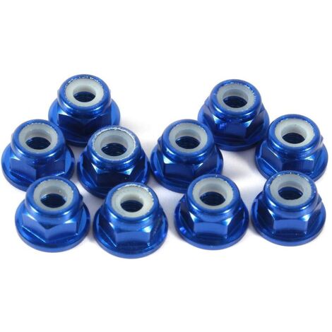 Zoternen Dadi esagonali autobloccanti con flangia, M3, alluminio CNC, con flangia, metallo autobloccante, blu, 10 pezzi
