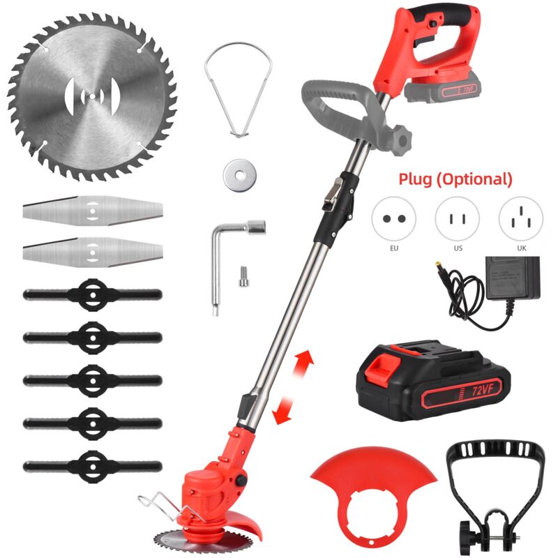 Zoternen - Debroussailleuse Electrique sans Fil, Débroussailleuse à Gazon sans balais avec Batterie et 2 Lames , Débroussailleuse à Gazon Portable