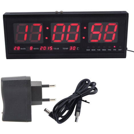Zoternen Digitale Wanduhr, 110-240 V Kalender und Temperaturanzeige LED-Glasuhr mit EU-Stecker für Zuhause, Klassenzimmer, Schlafzimmer, Büro