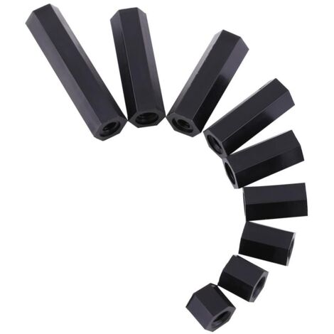 Zoternen Distanziali esagonali neri in nylon Akozon, 100 pezzi M3, bulloni distanziali filettati con esagono incassato, assortimento di dadi e bulloni esagonali in nylon nero con scatola di plastica (