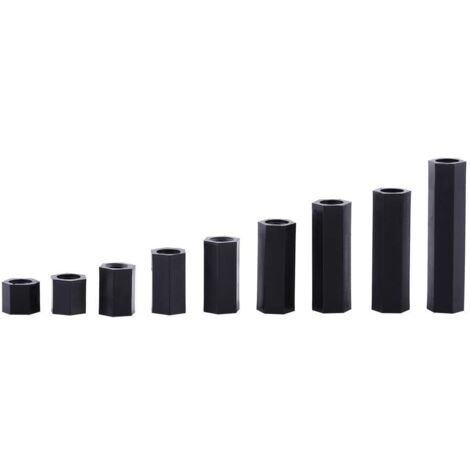 Zoternen Distanziali esagonali neri in nylon Akozon, 100 pezzi M3, bulloni distanziali filettati con esagono incassato, assortimento di dadi e bulloni esagonali in nylon nero con scatola di plastica (