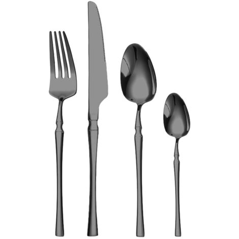 Zoternen Edelstahl Besteck Set, 24-teilig Besteckgarnitur Spiegelglanz Tischbesteck inkl. Messer Gabeln Löffel und Dessertlöffel, für Zuhause Küche Restaurant Spülmaschinenfest (black)