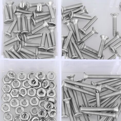 Zoternen Fafeicy Flachkopfschrauben, 230 Stück Flachkopfschrauben, M2 304 Edelstahl-Schrauben und Muttern-Set, Innensechskant-Flachkopfschrauben, Muttern, Hardware-Muttern- und Bolzensätze