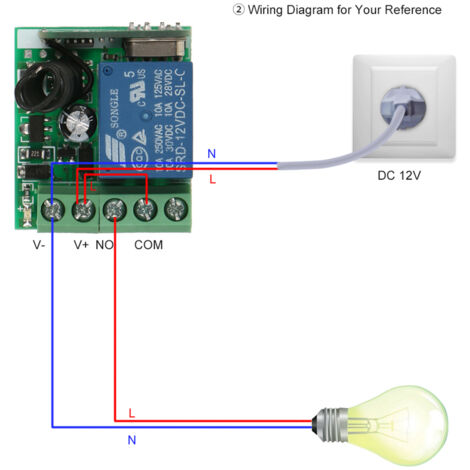 Zoternen Interrupteur sans fil 433 MHz, 12 V CC, 1 canal, module de commande universel et commandes RF 1527