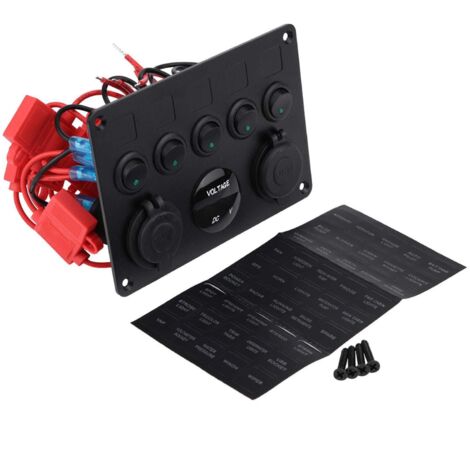 Zoternen Interruttore a levetta, pannello interruttori a levetta On/Off a 5 bande da 12-24 V con doppio voltmetro USB per auto, barca, camion marino (luce verde)