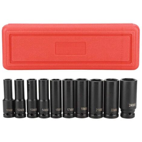 Zoternen Jeu d'outils à douille à Impact profond de 1/2 pouces, adaptateur de tête à 6 points, outil de réparation, haute dureté 10 pièces