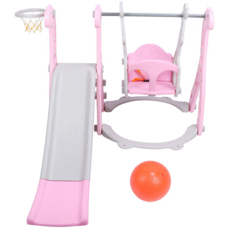 Zoternen Kinder-Kletterschaukel-Set mit Basketballkorb, Kinder-Rutschen-Set für drinnen und draußen, Rosa
