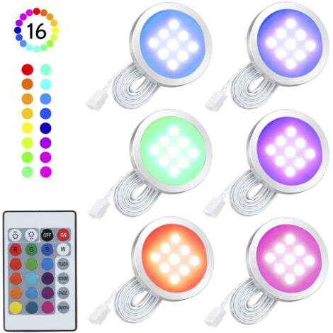 Zoternen Kit di illuminazione sottopensile a LED RGB di forma rotonda sottile da 6 pezzi SMD5050, lampada a disco con cambio colore, dimmerabile e regolabile con telecomando per cucina, camera da lett