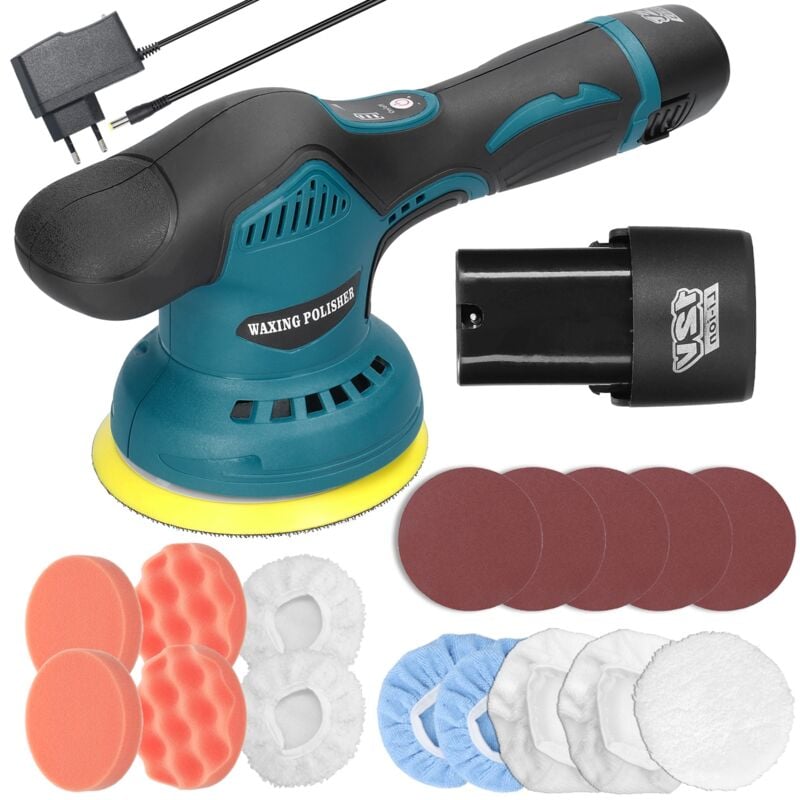 Zoternen - Machine à polir excentrique rechargeable pour voiture, machine à polir électrique pour voiture à 8 vitesses réglables, machine à polir