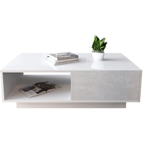 Zoternen Moderner, glänzender, rechteckiger Couchtisch für das Wohnzimmer (weiß)
