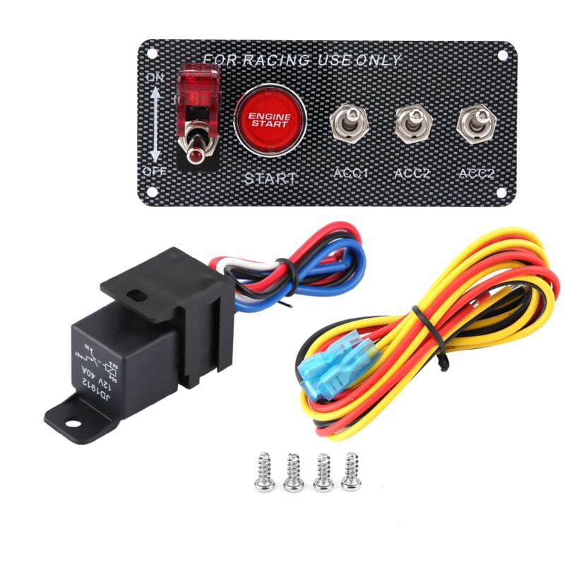 Zoternen - Panneau de commutateur d'allumage de moteur de voiture de course 12V, bouton poussoir de démarrage, bascule en Fiber de carbone