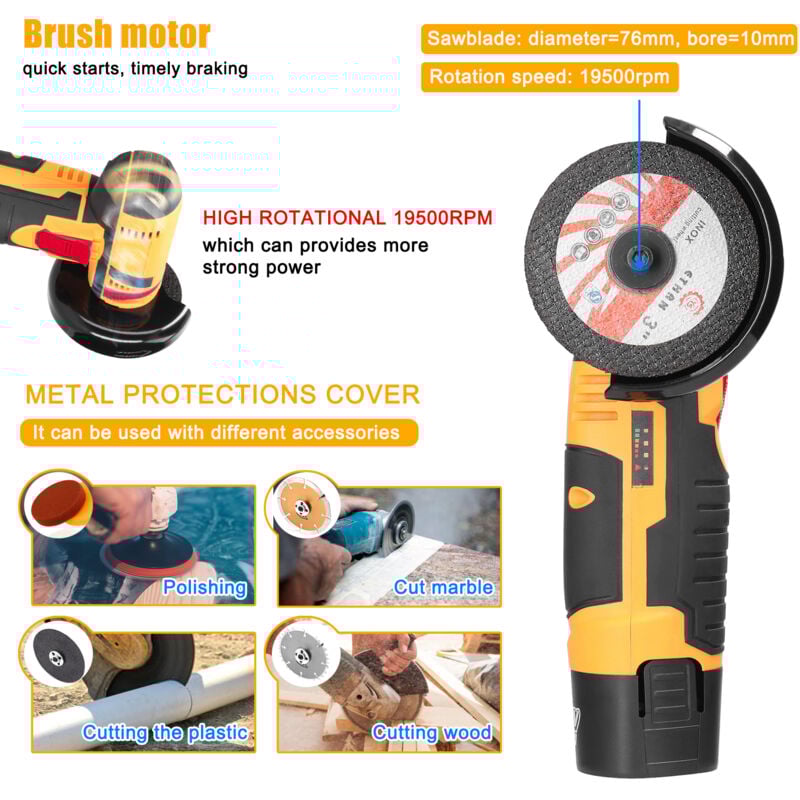 Rectifieuse électrique portative multifonctionnelle, 19500 tr/min, Mini broyeur pour couper, polir les carreaux de céramique, le bois, la pierre et