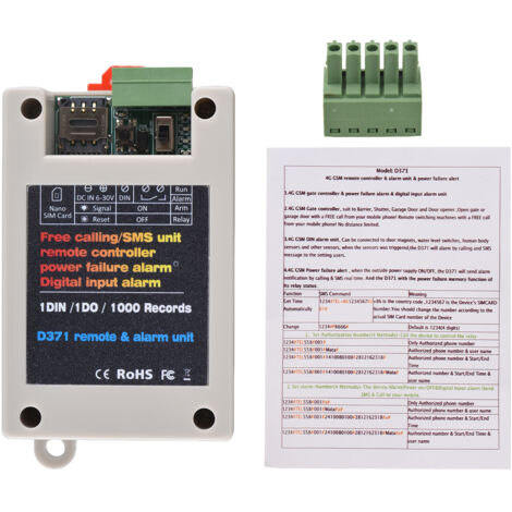 Zoternen Relais d'ouverture de portail GSM, télécommande 2G, appel téléphonique, SMS, alarme de mise hors tension, entrée pour clôtures, stores, portes de garage, avec emplacement SIM, DC 9 V à 36 V.